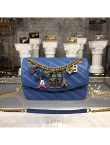 Balen...ga Calfskin Embroidered Logo BB Round S Shoulder Bag Charms Blue 2018