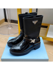 Prada Brushed Leather and Re-Nylon Boots with Buckle Black 2021 16