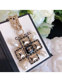 Chanel Chain Leather Square Pendant Necklace AB3044 2019