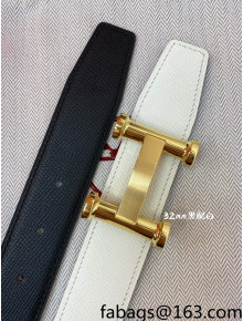 Hermes Epsom Reversible Leather Belt 3.2cm with H Buckle Black/White/Gold 2021 49