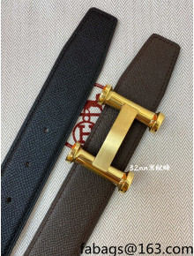 Hermes Epsom Reversible Leather Belt 3.2cm with H Buckle Black/Coffee/Gold 2021 51