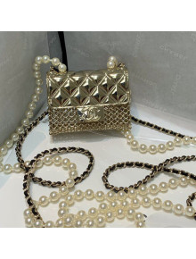 Chanel Gold-Tone Metal Tiny Bag Charm with Pearl Chain 2021