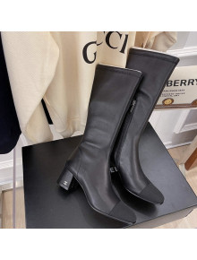 Chanel Leather & Grosgrain Calf-High Boots 5cm Black 2021 111047