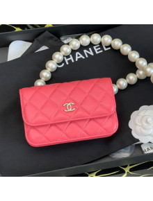 Chanel Quilted Calfskin Belt Bag with Pearl Strap Pink 2021