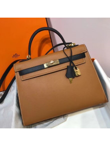 Hermes Kelly 32cm Epsom Leather Bag Caramel/Black(Gold Hardware) 