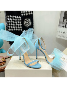 Jimmy Choo Suede High Heel Sandals 10cm with Large Mesh Bow Sky Blue 2022
