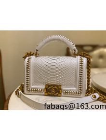 Chanel Pythonskin Leather Small Boy Flap bag with Top Handle and Chain White/Gold 2022 