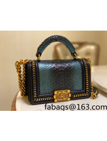 Chanel Pythonskin Leather Small Boy Flap bag with Top Handle and Chain Green/Black 2022 