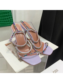 Amina Muaddi Patent Leather Colored Crystal Strap High Heel Sandals 9.5cm Purple 2022