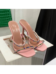 Amina Muaddi Silk Colored Crystal High Heel Slide Sandals 9.5cm Pink 2022