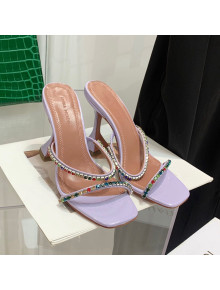Amina Muaddi Patent Leather Colored Crystal High Heel Slide Sandals 9.5cm Purple 2022