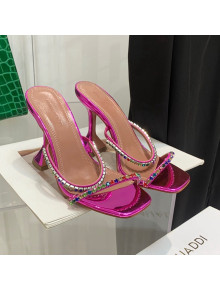 Amina Muaddi Patent Leather Colored Crystal High Heel Slide Sandals 9.5cm Pink 2022