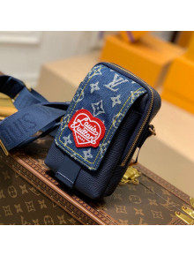 Louis Vuitton Monogram Denim and Leather Flap Double Phone Pouch M81060 Blue 2022