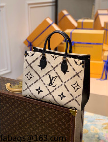 Louis Vuitton Onthego MM Tote Bag in Embroidered Quilted Leather M46016 Creme White 2022