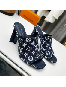 Louis Vuitton Silhouette Monogram Denim High Heel Slide Sandals 8cm Dark Blue 2022