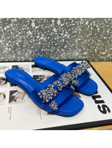 Louis Vuitton Diva Satin Crystal Bow Flat Slide Sandals Blue 2022