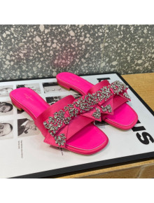 Louis Vuitton Diva Satin Crystal Bow Flat Slide Sandals Pink 2022