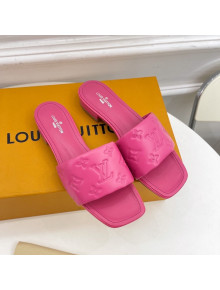 Louis Vuitton Revival Flat Slide Sandals in Monogram Embossed Lambskin Hot Pink 2022 
