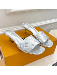 Louis Vuitton Revival High Heel Slide Sandals 5.5cm in Monogram Embossed Lambskin Silver 2022 