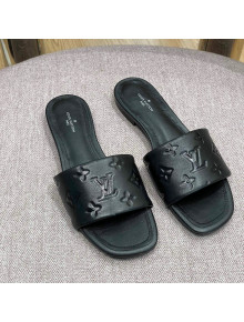 Louis Vuitton Revival Flat Slide Sandals in Monogram Embossed Lambskin Black 2022 