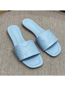 Louis Vuitton Revival Flat Slide Sandals in Monogram Embossed Lambskin Pale Blue 2022 