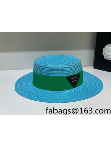 Bottega Veneta Straw Wide Brim Hat Blue 2022 031121