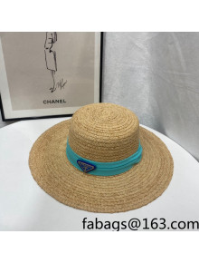 Prada Straw Wide Brim Hat Khaki/Blue 2022 0401126
