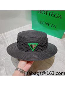 Bottega Veneta Straw Wide Brim Hat Black 2022 0310115