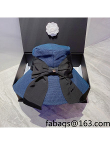 Chanel Bow Wide Brim Bucket Hat Blue 2022 033123