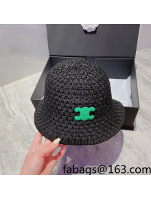 Celine Straw Knit Bucket Hat Black 2022 040109