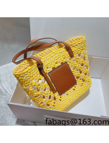 Loewe Medium Straw and Leather Basket Bag Yellow/Brown 2022 033107