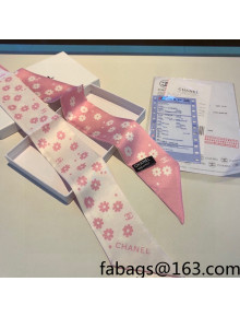 Chanel Daisy Silk Bandeau Scarf 6x120cm White/Pink 2022 040142