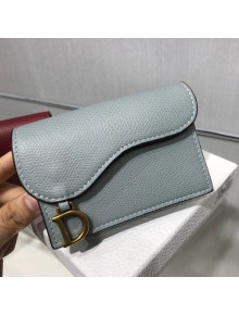 Dior Saddle Grained Calfskin Flap Card Coin Purse Wallet Light Gray 2019