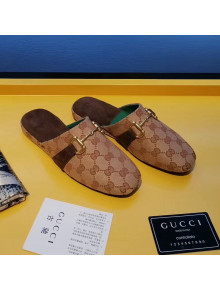 Gucci Horsebit GG Canvas Flat Mules Slippers Beige 2020