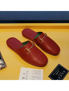 Gucci Horsebit Leather Flat Mules Slippers Red 2020