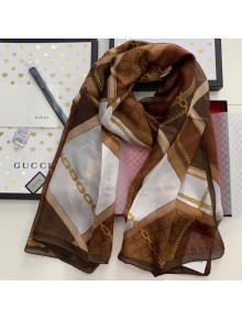 Gucci Belt Chain Print Silk Scarf 105x170cm Brown 2020