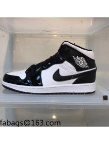 Nike Air Jordan AJ1 Patent Leather Mid-top Sneakers Black/White 2021 112379