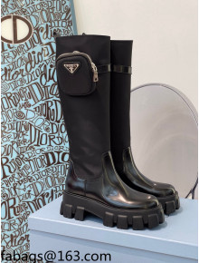 Prada Nylon and Leather High Boots with Pouch Black 2021 112394