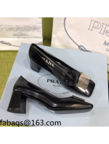Prada Brush Leather Pumps Black/Silver 2021 112396
