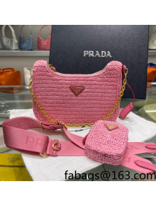 Prada Re-Edition 2005 Raffia Shoulder Bag 1BH204 Pink 2021  