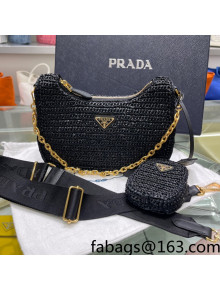 Prada Re-Edition 2005 Raffia Shoulder Bag 1BH204 Black 2021  
