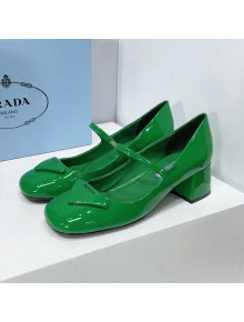 Prada Patent Leather Mary Janes Pumps 5cm Green 2022 82