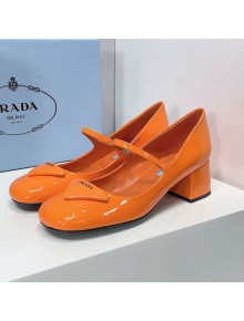 Prada Patent Leather Mary Janes Pumps 5cm Orange 2022 85
