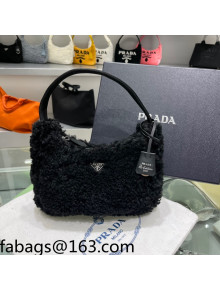 Prada Re-Edition 2000 Wool and Cashmere Mini Hobo Bag 1NE515 Black 2022