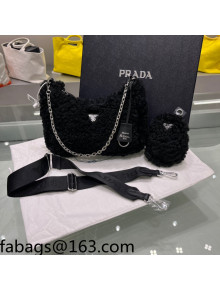 Prada Re-Edition 2005 Wool and Cashmere Mini Hobo Bag 1BH204 Black 2022