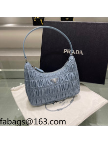 Prada Re-Edition 2000 Ruffled Nylon Mini Hobo Bag 1NE515 Blue 2022