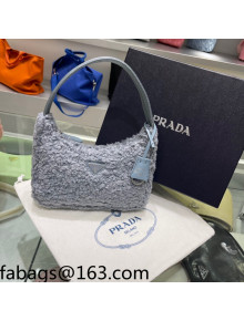 Prada Re-Edition 2000 Shearling Mini Hobo Bag 1NE515 Light Blue 2022