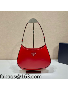 Prada Cleo Brushed Leather Hobo Bag 1BC499 Scarlet Red 2022