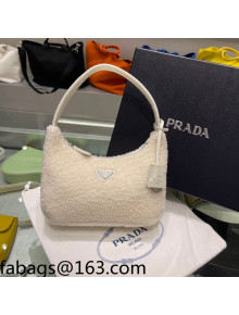 Prada Re-Edition 2000 Shearling Mini Hobo Bag 1NE515 Cream White 2022