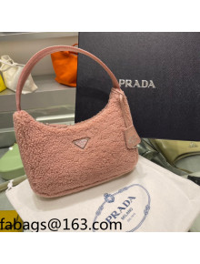 Prada Re-Edition 2000 Shearling Mini Hobo Bag 1NE515 Peach Pink 2022